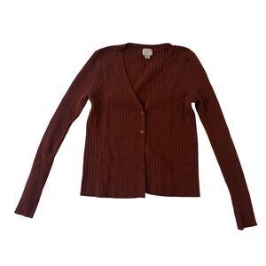 a new day Brown Ribbed Button Up Cardigan Size Small